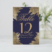 Gold Leaves op Navy Blue Table Numbers Kaart (Staand voorkant)