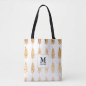 Gold Leaves Pattern Monogram Canvas tas (Voorkant)