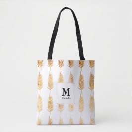 Gold Leaves Pattern Monogram Canvas tas