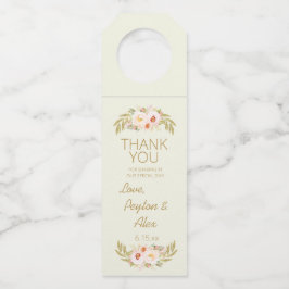 Gold Leaves Pink Floral Ivory Cream Weddenschap Flessenhanger