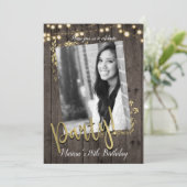 Gold Leaves Rustic Dark Wood Birthday Party Kaart (Staand voorkant)