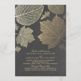 Gold Leaves Rustic Fall Wedding Kaart