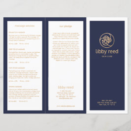Gold Leaves SkinCare Spa TriFold Navy Brochure