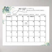 Gold Leaves Succulents Guess Due Date Calendar Poster (Voorkant)
