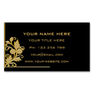 Gold Leaves Text Black Visitekaartje Magnet Magnetisch Visitekaartje