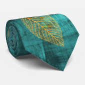 Gold Leaves voor Blauwgroen Blauwe Zatin look Stropdas (Opgerold)