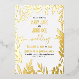 Gold Leaves Wedding Folie Uitnodiging