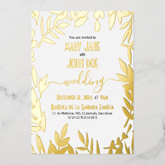 Gold Leaves Wedding Folie Uitnodiging