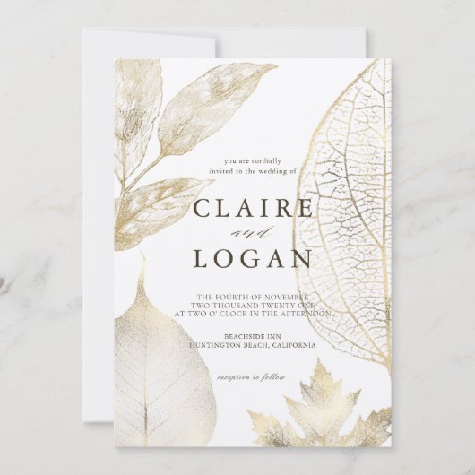 Gold Leaves Wedding Kaart (Voorkant)