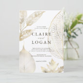 Gold Leaves Wedding Kaart (Staand voorkant)