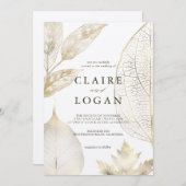 Gold Leaves Wedding Kaart (Voorkant / Achterkant)