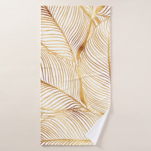 Gold Leaves White Elegant Pattern Badhanddoek (Badhanddoek)
