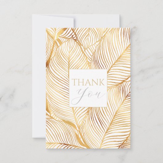 Gold Leaves White Elegant Pattern Bedankkaart (Voorkant)