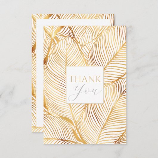 Gold Leaves White Elegant Pattern Bedankkaart (Voorkant / Achterkant)
