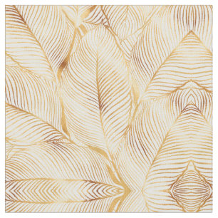 Gold Leaves White Elegant Pattern Stof
