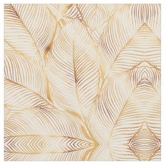 Gold Leaves White Elegant Pattern Stof (Close Up)