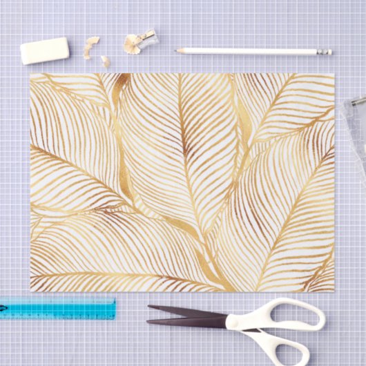 Gold Leaves White Elegant Pattern Tissuepapier (Craft)