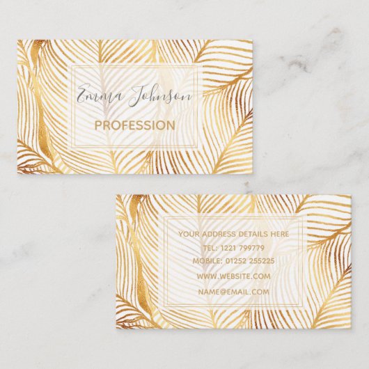 Gold Leaves White Elegant Pattern Visitekaartje (Voorkant / Achterkant)