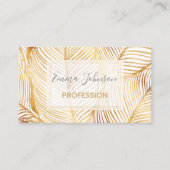 Gold Leaves White Elegant Pattern Visitekaartje (Voorkant)
