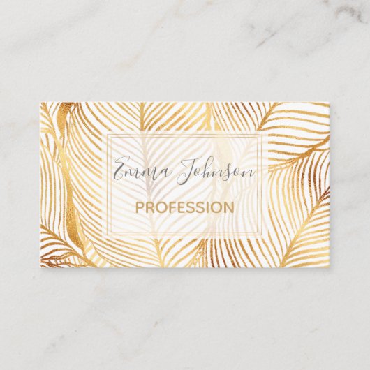 Gold Leaves White Elegant Pattern Visitekaartje (Voorkant)