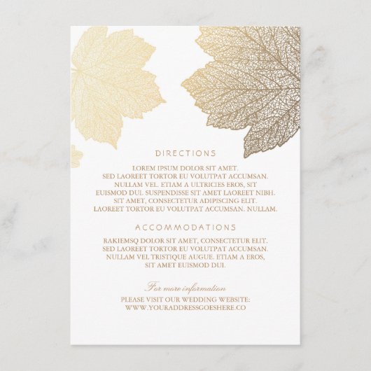 Gold Leaves White Wedding Details - Informatie Informatiekaartje (Voorkant)