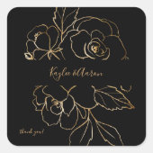 Gold led Floral Black & Gold Hartelijk dank Vierkante Sticker (Voorkant)