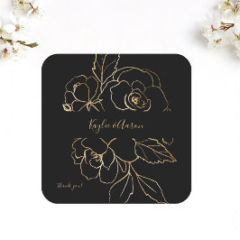 Gold led Floral Black & Gold Hartelijk dank Vierkante Sticker