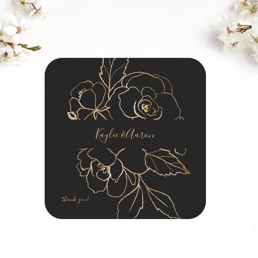 Gold led Floral Black & Gold Hartelijk dank Vierkante Sticker