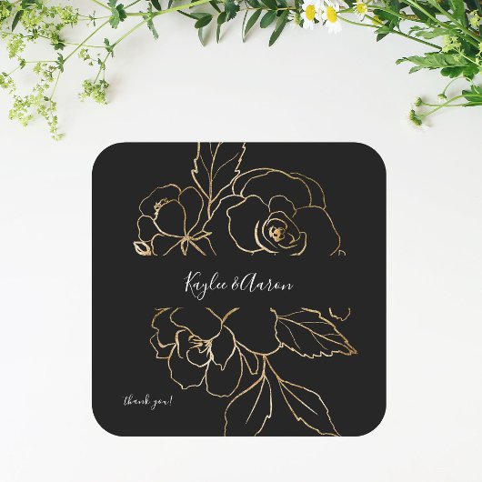 Gold led Floral Black Hartelijk dank voor uw vierk Vierkante Sticker