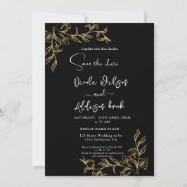 Gold led Floral Black Wedding Kaart