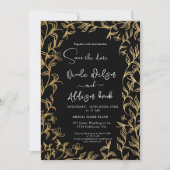 Gold led Floral Black Wedding Kaart (Voorkant)