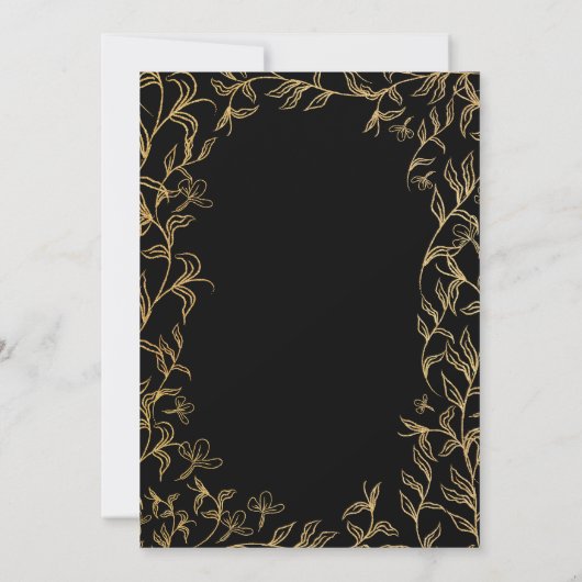 Gold led Floral Black Wedding Kaart (Achterkant)