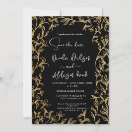 Gold led Floral Black Wedding Kaart