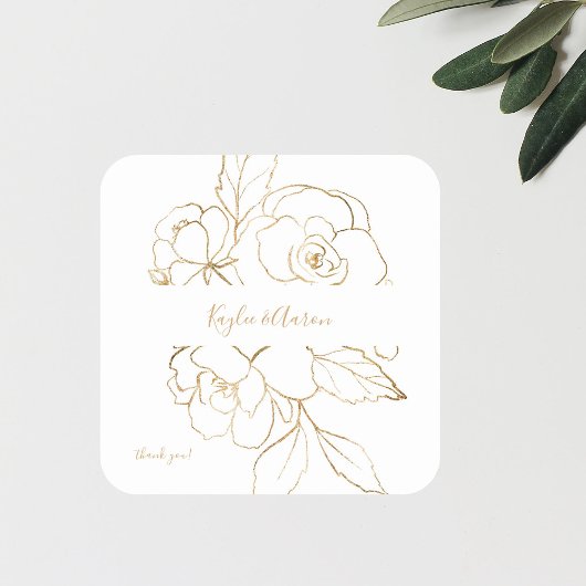 Gold led Floral White & Gold Hartelijk dank Vierkante Sticker