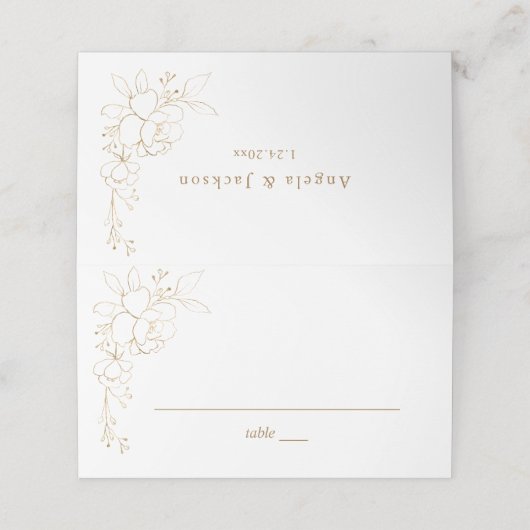 Gold led Floral White & Gold Place Card Plaatskaartje (Buitenkant ongevouwen)