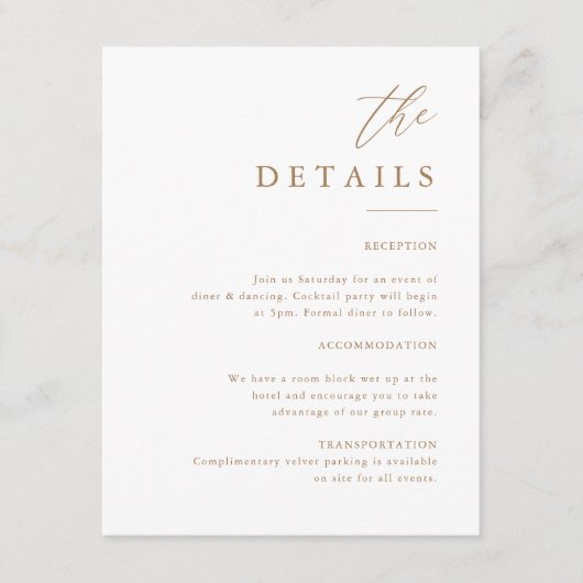 Gold legant Calligraphy Weddenschap the Details Informatiekaartje (Voorkant)