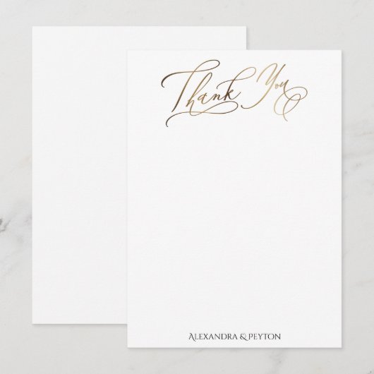 Gold legant kalligrafie boven wit bedankkaart (Voorkant / Achterkant)
