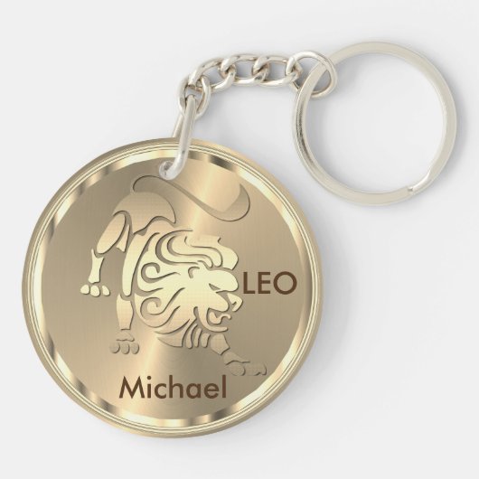 Gold Leo the Lion - Zodiac Sign Sleutelhanger (Achterkant)