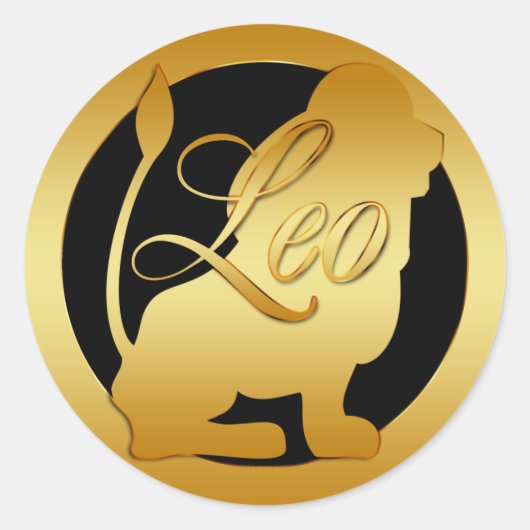 GOLD LEO ZODIAC SIGN RONDE STICKER (Voorkant)