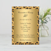 Gold Leopard 50th Birthday Invitation Kaart (Staand voorkant)