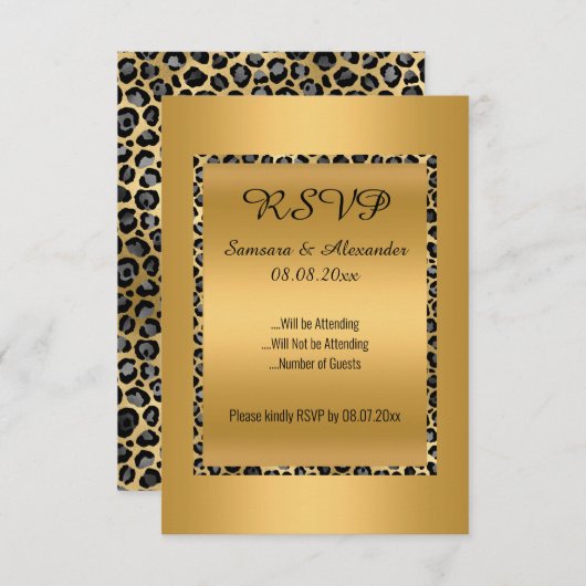 Gold Leopard All Occassion RSVP Invitation Kaart (Voorkant / Achterkant)