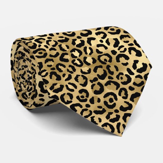 Gold Leopard Animal Print Luxe Chic Stropdas (Opgerold)