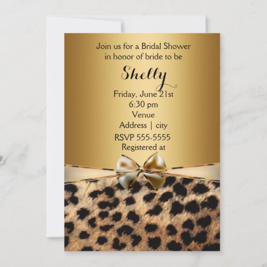 Gold Leopard Cheetah Print Bow Party Uitnodiging (Voorkant)