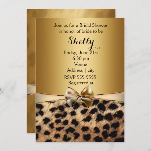 Gold Leopard Cheetah Print Bow Party Uitnodiging (Voorkant / Achterkant)