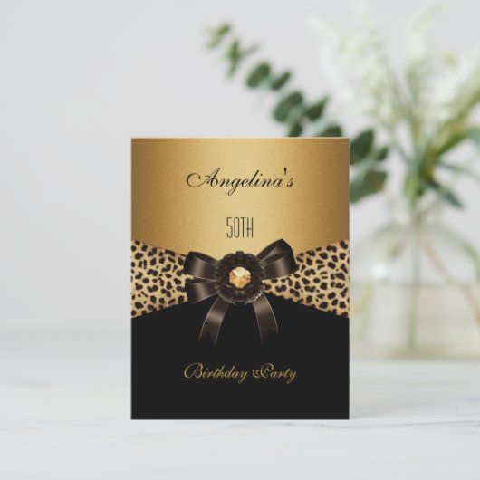 Gold Leopard Coffee Brown Black 50th Birthday Kaart (Staand voorkant)