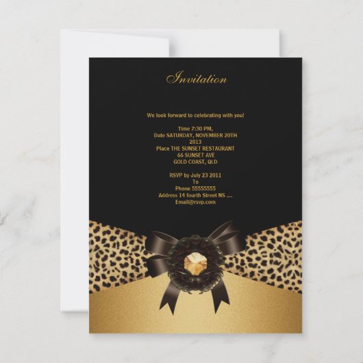 Gold Leopard Coffee Brown Black 50th Birthday Kaart (Achterkant)