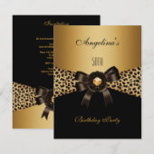 Gold Leopard Coffee Brown Black 50th Birthday Kaart (Voorkant / Achterkant)