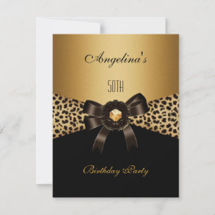 Gold Leopard Coffee Brown Black 50th Birthday Kaart