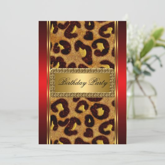 Gold Leopard en Red Art Deco Kaart (Staand voorkant)