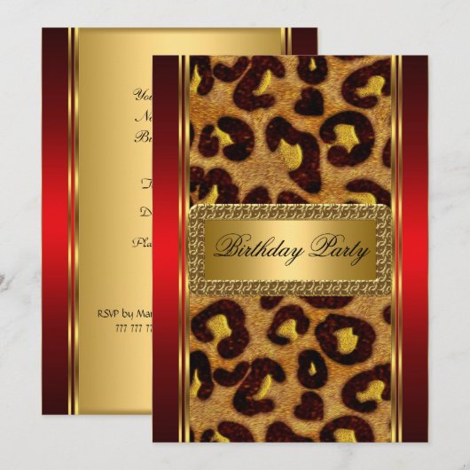 Gold Leopard en Red Art Deco Kaart (Voorkant / Achterkant)